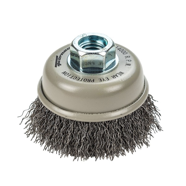 Forney Command PRO Cup Brush, Crimped, 3 in x .014 in x 5/8 in-11 - 72826