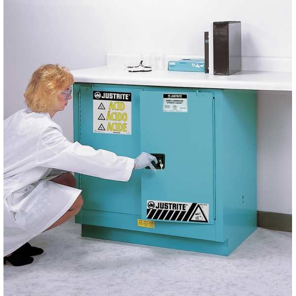 Justrite Corrosives Safety Cabinet, 22 gal, 1 Shelves, Steel, 35 in W x 35 in H x 22 in D, Blue - 892302