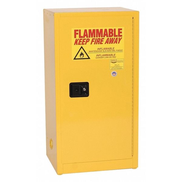 Eagle Mfg Flammables Safety Cabinet, 16 gal, 1 Shelves, Steel, 23 1/4 in W x 44 in H x 18 in D, Yellow - 1906X