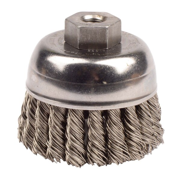 Weiler 2-3/4" Single Row Knot  Cup Brush.020" Stainless , 3/8"-24 UNF Nut - 13256