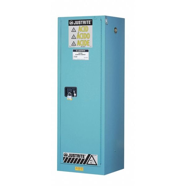 Justrite Corrosives Safety Cabinet, 22 gal, 3 Shelves, Steel, 23 1/4 in W x 65 in H x 18 in D, Blue - 892222