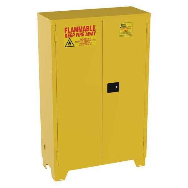 Jamco Flammables Safety Cabinet, 45 gal, 2 Shelves, Steel, 43 in W x 70 in H x 18 in D, Yellow - FM45YP