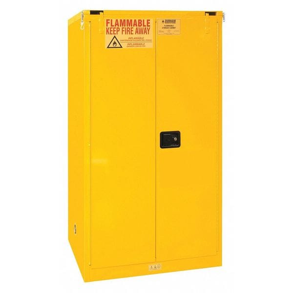 Durham Mfg Flammables Safety Cabinet, 60 gal, 2 Shelves, Steel, 34 in W x 66 1/2 in H x 34 in D, Yellow - 1060S-50