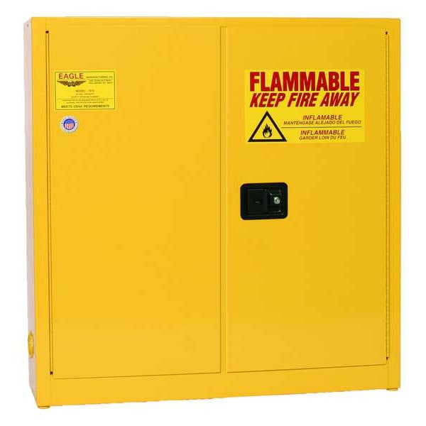Eagle Mfg Flammables Safety Cabinet, 24 gal, 3 Shelves, Steel, 43 in W x 44 in H x 12 in D, Yellow - 1976X