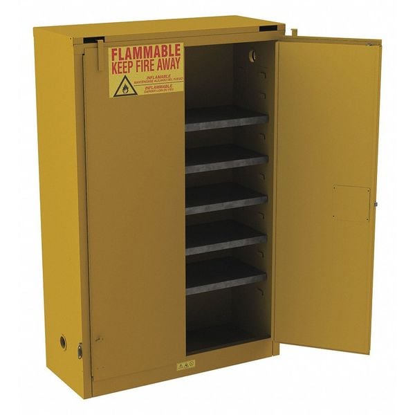 Condor Flammables Safety Cabinet, 60 gal, 5 Shelves, Steel, 43 in W x 65 in H x 18 in D, Yellow - 491M74