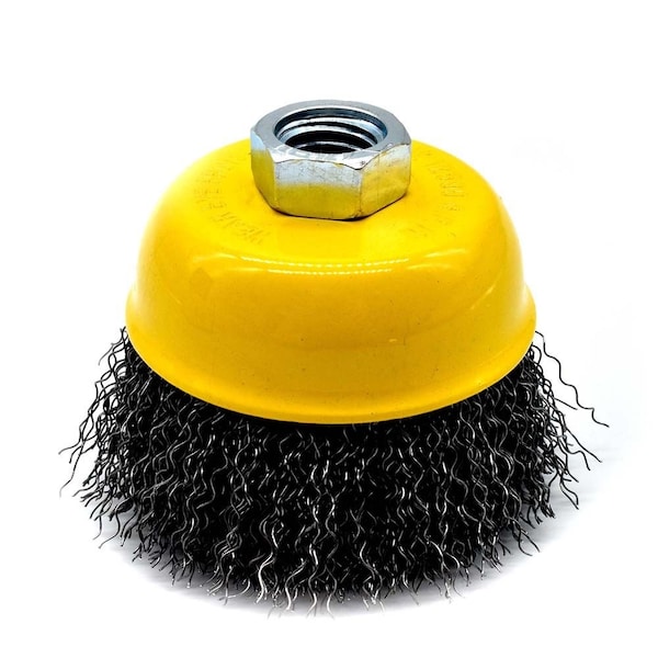 Superior Steel 3" Wire Cup Brush, 5/8-11 Thread - Crimped Wire 12500 RPM - S1823