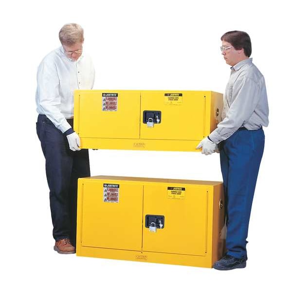 Justrite Flammables Safety Cabinet, 55 gal, 0 Shelves, Steel, 30 in W x 50 in H x 48 in D, Yellow - 899320