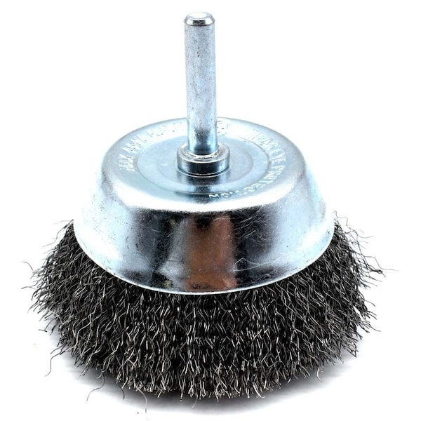 Superior Steel 3" Wire Cup Brush 1/4" Shank - Coarse Crimped Wire 4500 RPM - S1843
