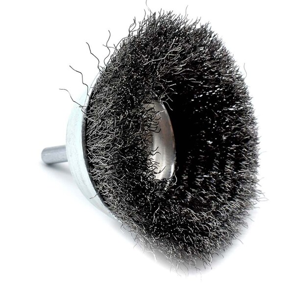 Superior Steel 3" Wire Cup Brush 1/4" Shank - Coarse Crimped Wire 4500 RPM - S1843
