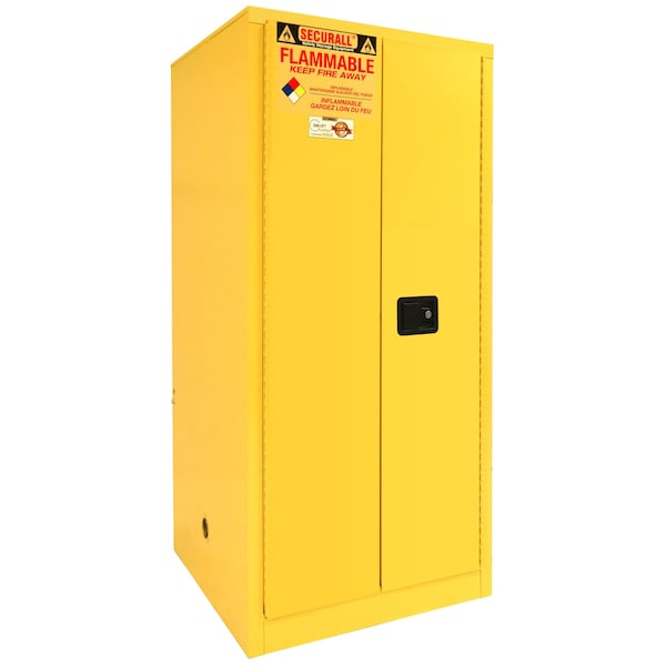 Securall 60 Gallon Flammable Storage Cabinet, Self-Latch Standard 2-Door, Yellow - A160