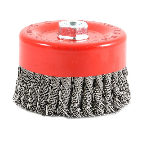 Forney Cup Brush, Knotted, 6 in x .020 in x 5/8 in-11 Arbor - 72756