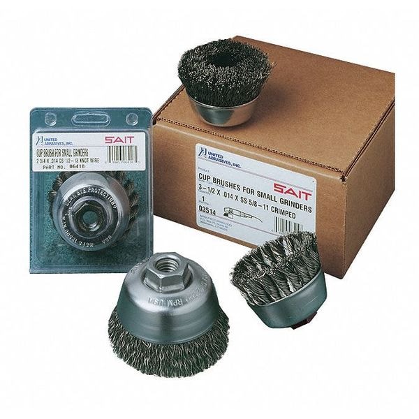 United Abrasives/Sait SAIT 03512 Knot Wire Small Cup Brushes (Stainless Steel), 3-1/2" Dia x .020" Wire Size x 5/8-11" Arbor, 1-Pack - 03512