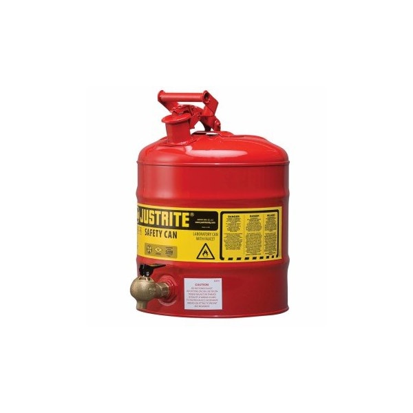 Justrite Steel Safety Shelf Can with Control Flow Faucet Red ext. dia. 11.5" x 16.37" H - CAN460-RD