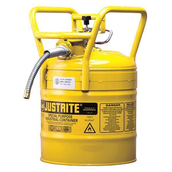 Justrite Safety Can, Steel, 5 gal, Yellow, 11 3/4 in Dia., Diesel - 7350210