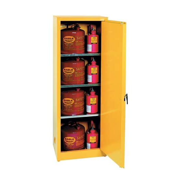 Eagle Mfg Flammables Safety Cabinet, 48 gal, 3 Shelves, Steel, 23 in W x 65 in H x 34 in D, Yellow - 4610X