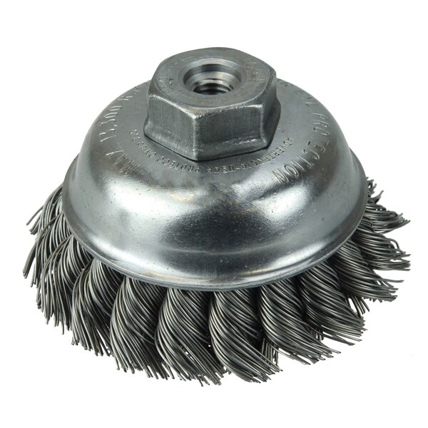 Weiler 3-1/2" Single Row Knot Wire Cup Brush .023" Steel Fill M10x1.50 Nut - 13151
