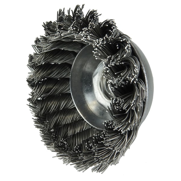 Weiler 3-1/2" Single Row Knot Wire Cup Brush .023" Steel Fill M10x1.50 Nut - 13151