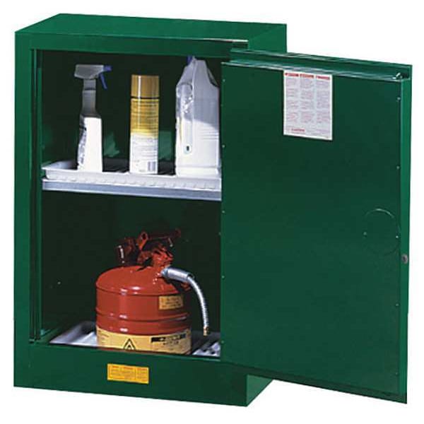 Justrite Pesticides Safety Cabinet, 12 gal, 1 Shelves, Steel, 23 1/4 in W x 35 in H x 18 in D, Green - 891224