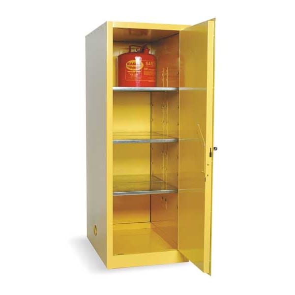 Eagle Mfg Flammables Safety Cabinet, 48 gal, 3 Shelves, Steel, 23 in W x 65 in H x 34 in D, Yellow - 1946X