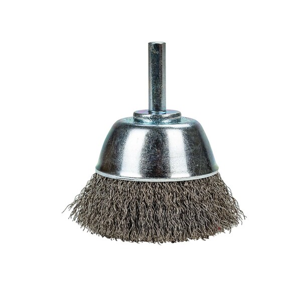Forney Command PRO Cup Brush Crimped, 2-1/2 in x .008 in x 1/4 in Shank, Bulk - 72270