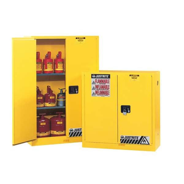 Justrite Flammables Safety Cabinet, 30 gal, 1 Shelves, Steel, 43 in W x 44 in H x 18 in D, Gray - 893003