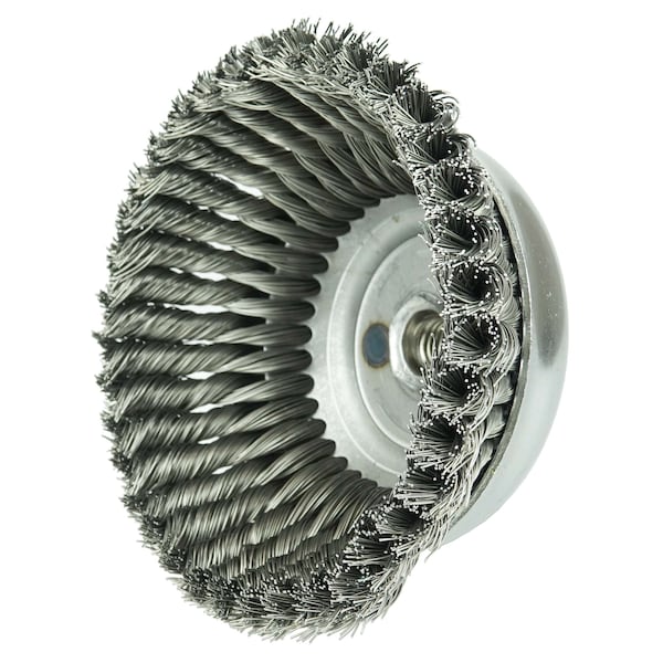 Weiler 6" Single Row Knot Wire Cup Brush .023" Steel Fill 5/8"-11 UNC Nut - 12856