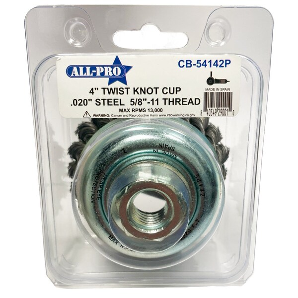 All-Pro 4 in. Twist Knot Cup, .020 in. Steel, Clamshell - CB-54142P