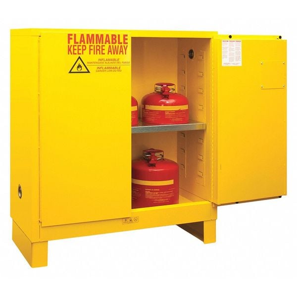 Durham Mfg Flammables Safety Cabinet, 30 gal, 1 Shelves, Steel, 43 in W x 50 in H x 18 in D, Yellow - 1030ML-50