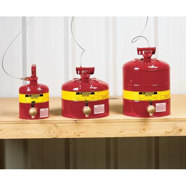 Justrite Safety Can, Galvanized Steel, 5 gal, Red, 11 3/4 in Dia., Flammables - 7150140