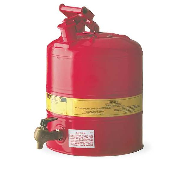 Justrite Safety Can, Galvanized Steel, 5 gal, Red, 11 3/4 in Dia., Flammables - 7150140