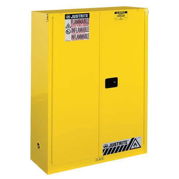 Justrite Flammables Safety Cabinet, 60 gal, 5 Shelves, Steel, 43 in W x 65 in H x 18 in D, Yellow - 894530