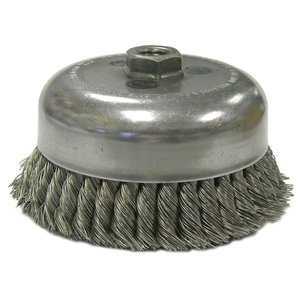 Weiler 6" Double Row Knot Wire Cup Brush .035" Steel Fill 5/8"-11 UNC Nut - 12576
