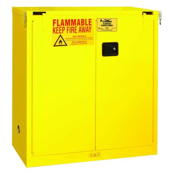 Condor Flammables Safety Cabinet, 30 gal, 1 Shelves, Steel, 43 in W x 45 1/2 in H x 18 in D, Yellow - 45AE86