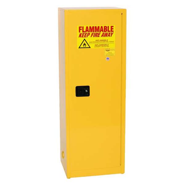Eagle Mfg Flammables Safety Cabinet, 24 gal, 3 Shelves, Steel, 23 1/4 in W x 65 in H x 18 in D, Yellow - 1923X