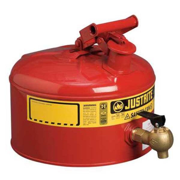 Justrite Safety Can, Galvanized Steel, 2.5 gal, Red, 11 3/4 in Dia., Flammables - 7225140