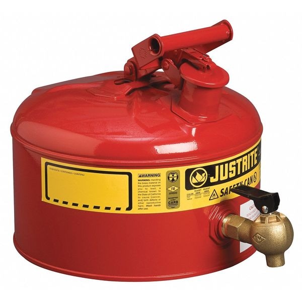 Justrite Safety Can, Galvanized Steel, 2.5 gal, Red, 11 3/4 in Dia., Flammables - 7225140
