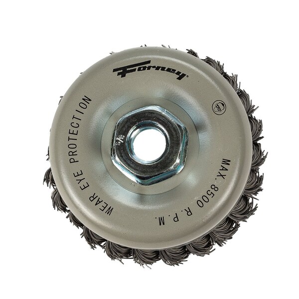 Forney Command PRO Cup Brush, Knotted, Double Row, 4 in x .020 in x 5/8 in-11 - 72868