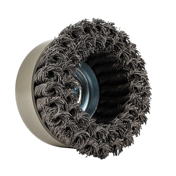 Forney Command PRO Cup Brush, Knotted, Double Row, 4 in x .020 in x 5/8 in-11 - 72868