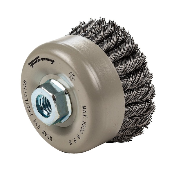 Forney Command PRO Cup Brush, Knotted, Double Row, 4 in x .020 in x 5/8 in-11 - 72868