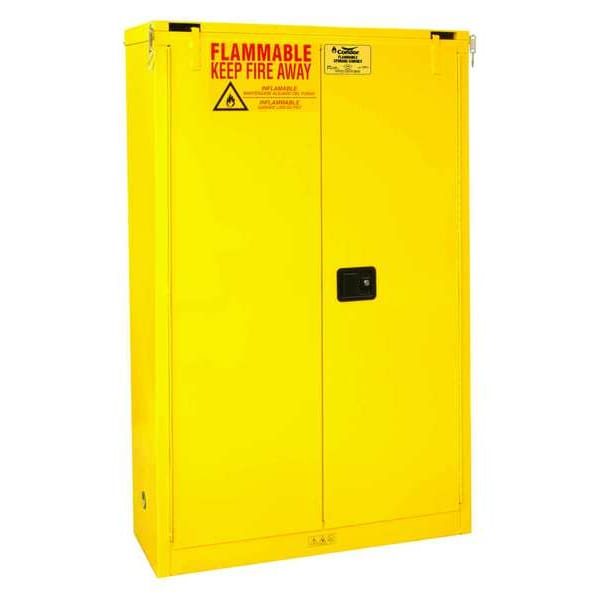 Condor Flammables Safety Cabinet, 45 gal, 2 Shelves, Steel, 43 in W x 66 1/2 in H x 18 in D, Yellow - 45AE88