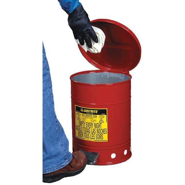 Justrite Oily Waste Can, 6 Gal., Steel, Yellow - 09101