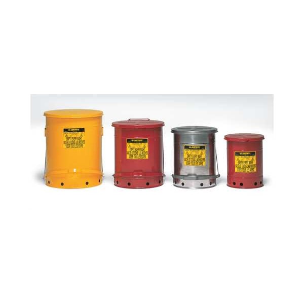 Justrite Oily Waste Can, 6 Gal., Steel, Yellow - 09101