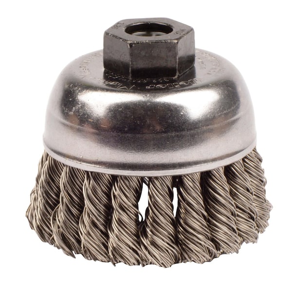 Weiler 2-3/4" Single Row Knot  Cup Brush.020" Stainless , M10x1.25 Nut - 13253