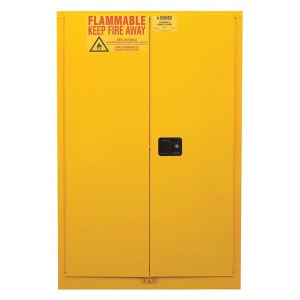 Durham Mfg Flammables Safety Cabinet, 45 gal, 2 Shelves, Steel, 43 in W x 65 in H x 18 in D, Yellow - 1045M-50