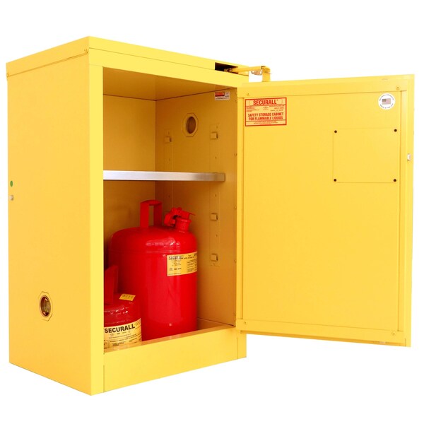 Securall 12 Gallon Flammable Storage Cabinet, Self-Close, Self-Latch Safe-T-Door, Yellow - A305