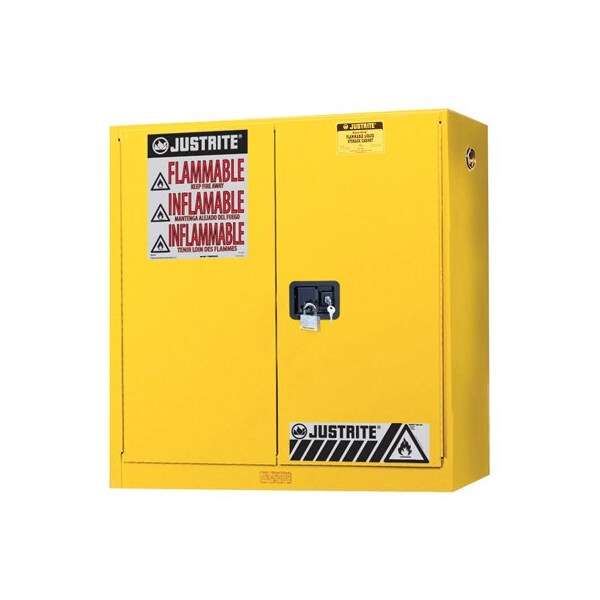 Justrite 20 gal, 3 Shelves, 18-Gauge Steel, 43 in W x 44 in H x 12 in D, Yellow - JT893400