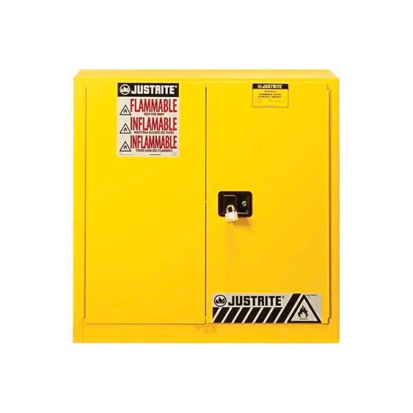 Justrite Justrite 40 Gallon 2 Door, Manual, Paint & Ink Cabinet, 43"W x 18"D x 44"H, Yellow - 893010