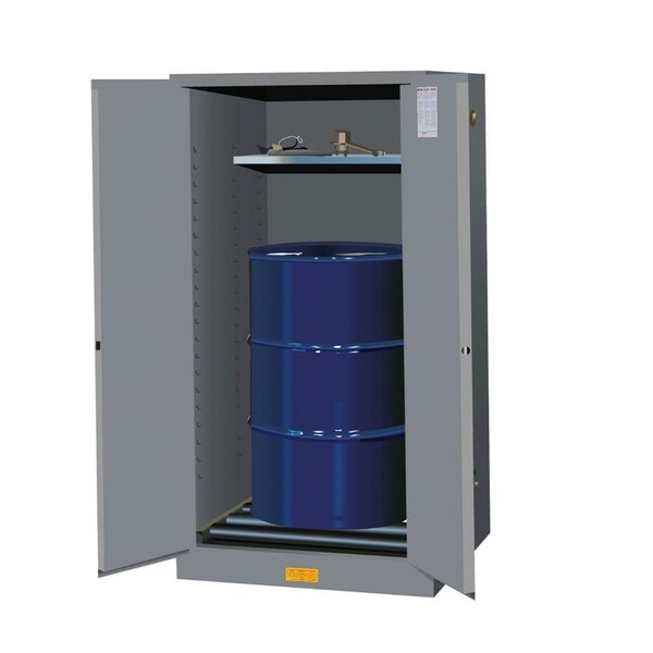 Justrite Vertical Drum Safety Cabinet, 55 gal, 1 Shelves, Galvanized Steel, 34 in W x 65" H x 34 in D, Gray - 896263