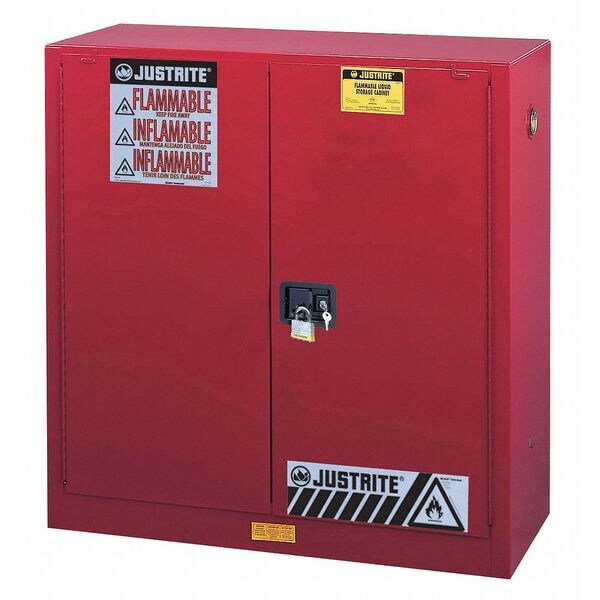 Justrite Flammables Safety Cabinet, 30 gal, 1 Shelves, Steel, 43 in W x 44 in H x 18 in D, Red - 893021
