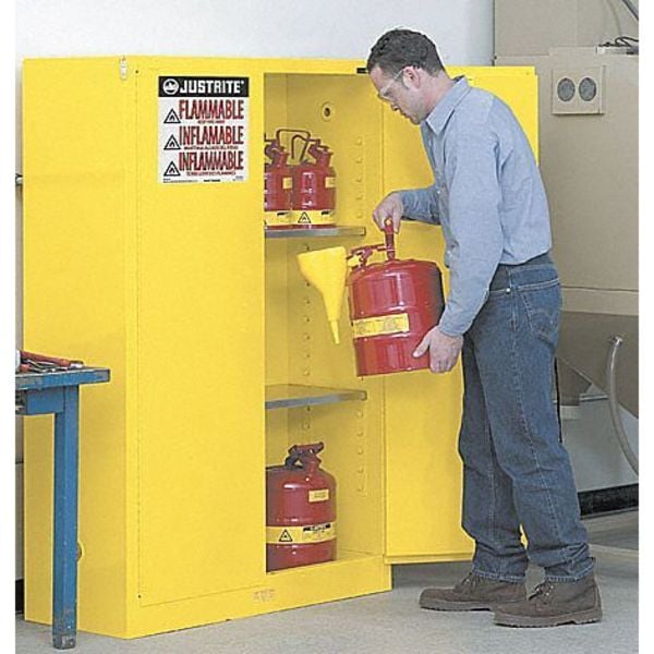 Justrite Flammables Safety Cabinet, 30 gal, 1 Shelves, Steel, 43 in W x 44 in H x 18 in D, Red - 893021